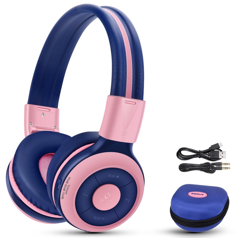 SIMOLIO Wireless Headphones Girls, Bluetooth Foldable Childrens Headphones with Mic and Volume Limited, Over-Ear Stereo Headset for Fire Tablet iPad School Travel Airplane Cellphones, Wired Mode Pink - Image 1